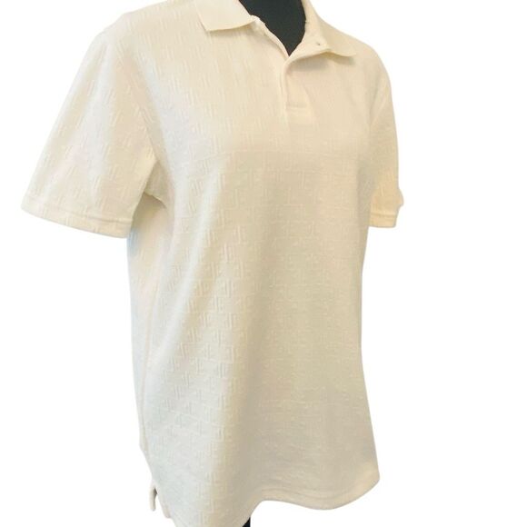 NWT Icono Regular Fit Textured Knit Short Sleeve Polo Shirt Off White Small - Picture 3 of 7
